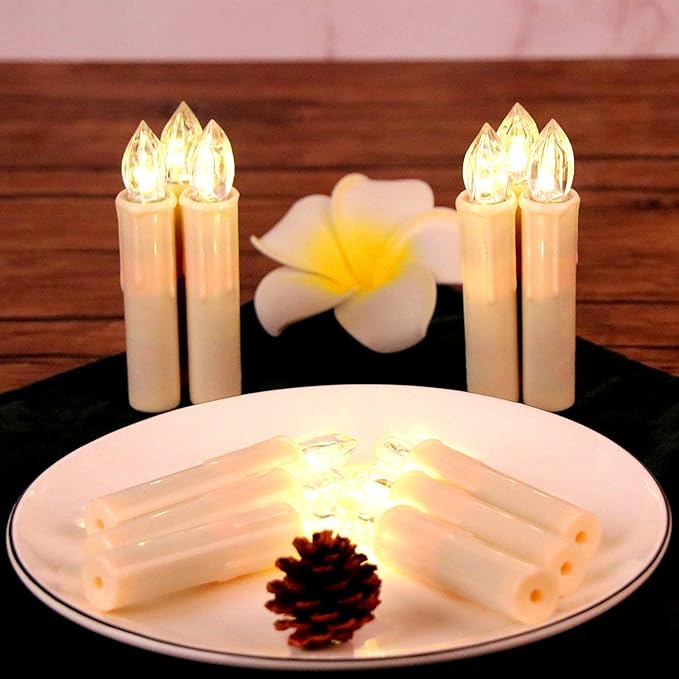 Set of 24 Ivory Flameless Window Candles, 4”H Battery Operated LED Flickering Taper Candles with Remote and Timer, Warm White Candlelight, Ideal for Chandelier/Birthday/Christmas/Party Decor