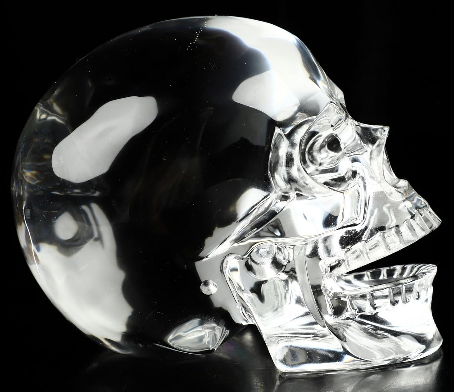 Skullis 5.0" K9 Crystal Skull, Hand Carved Gemstone Fine Art Sculpture, Reiki Healing Stone Statue.2831