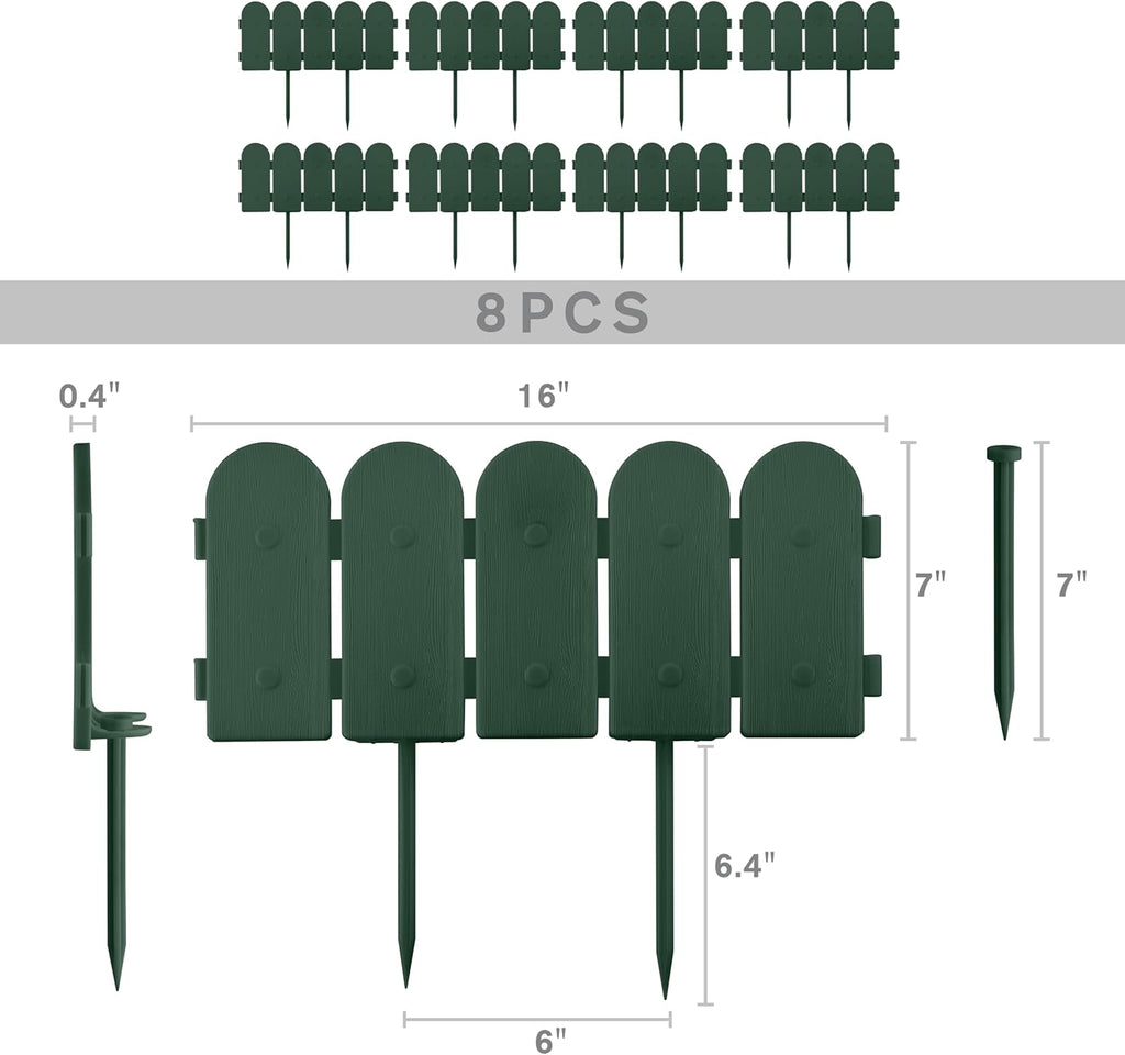 Evelyne Garden Border Edging: Wooden Fence Design - 16pcs Green Yard Landscaping Fence Liner Lawn Edge Barrier - 20ft Kit of Decorative Lawn Landscape Panels Elements -Landscaping Edging-GMT-10374-B16