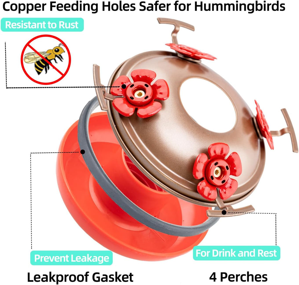 Hummingbird Feeders for Outdoors Hanging, 32OZ Hand Blown Glass Hummingbird Feeder for Outside, 4 Perch Ant Moat Leakproof, Garden Decor, Backyard Bird Gifts for Mom (Orange)