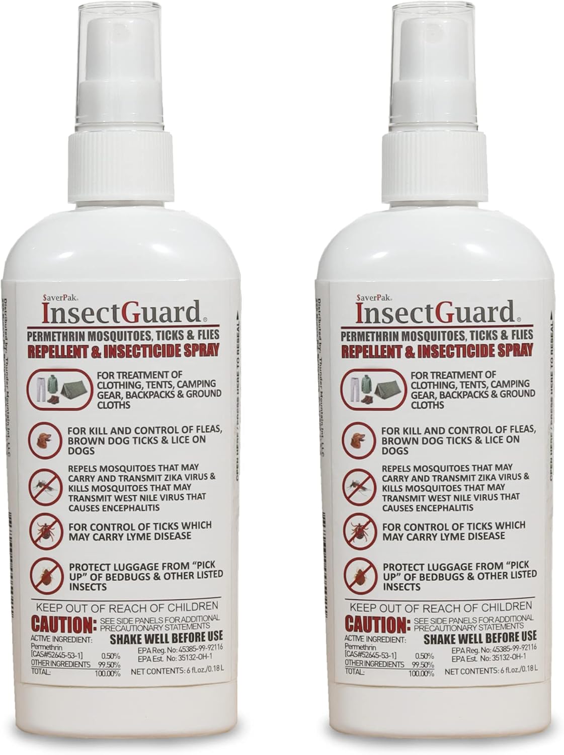 InsectGuard Permethrin Mosquitoes, Ticks and Flies Repellent & Insecticide Spray (6oz) 2 Pack