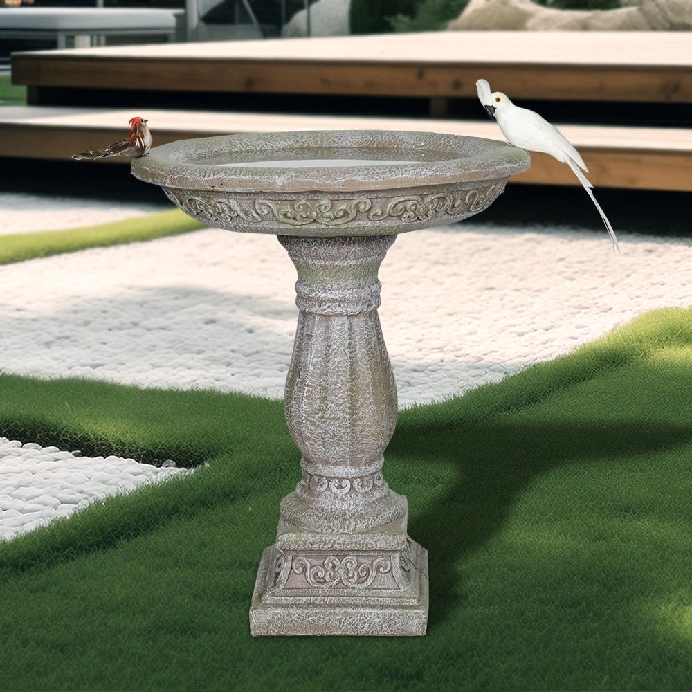 23.8" H * 20" Φ Outdoor Birdbath with Pedestal - Garden Birdbaths Outdoor Decor - Floor Bird Baths for Garden Patio, Yard, Lawn