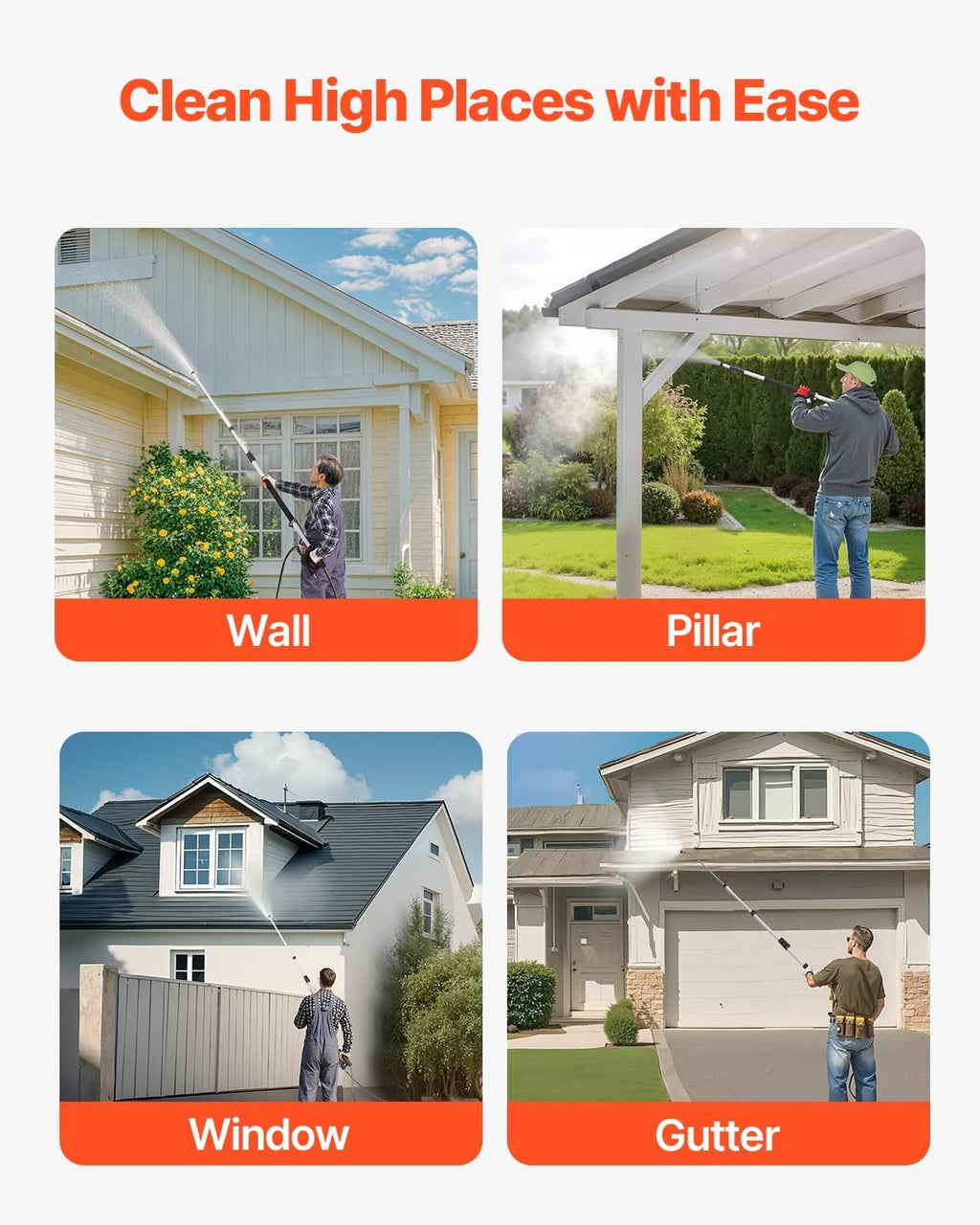 VEVOR Pressure Washer Telescoping Wand, 18 ft, 4000 psi, Telescopic Spray Wand with Power Washer Extension Wands, Gutter Cleaner, Brush Head, 5 Spray Nozzle Tips, Adapter and Adjustable Support Belt