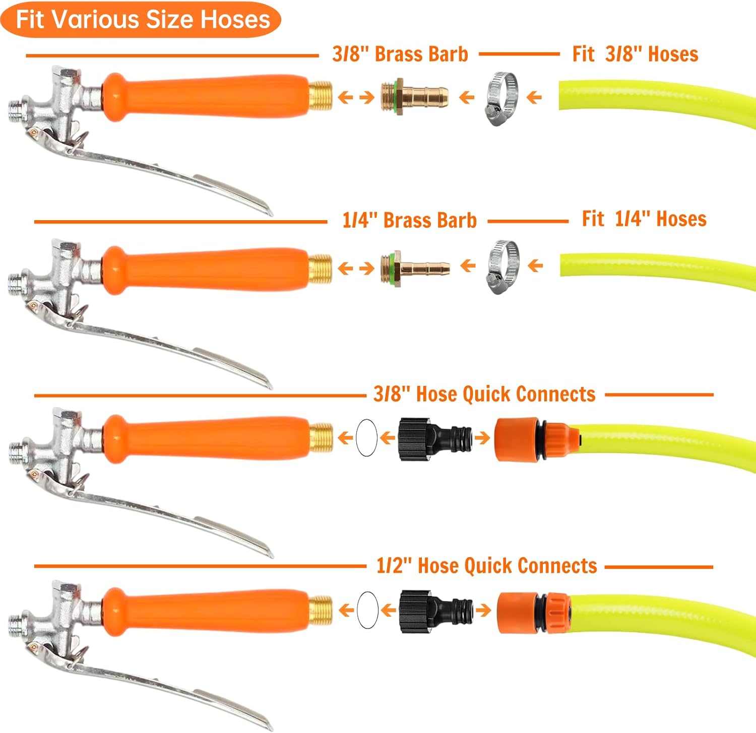 44'' Metal Sprayer Wand Replacement,1/4" & 3/8" Brass Barb Universal Sprayer Wand with Shut off Valve, Stainless Spray Wand with 1/2" & 3/8" Hose Quick Connectors, 2 Hose Clamps, 1 Tape