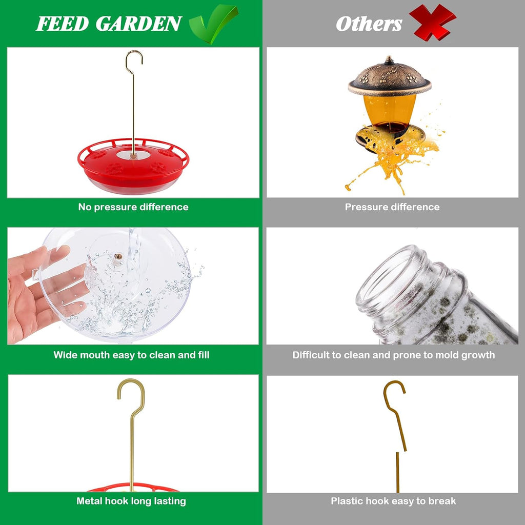 FEED GARDEN 16 OZ Hummingbird Feeders for Outdoor 5 Feeder Ports Ant Bee Proof Leak-Proof Cleaning Brushes Nectar Easy Clean Fill Bird Feeder 1 Pack