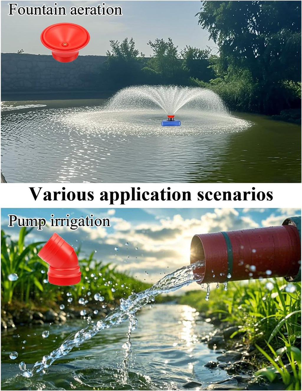 Pond Fountain Aerator 1HP 750W, 110V Floating Fountain with 100FT Power Cord & Digital Timer, 15,000 GPH Water Circulation, 2 Nozzles for Large Ponds, Lakes, Irrigation & Outdoor Water Features