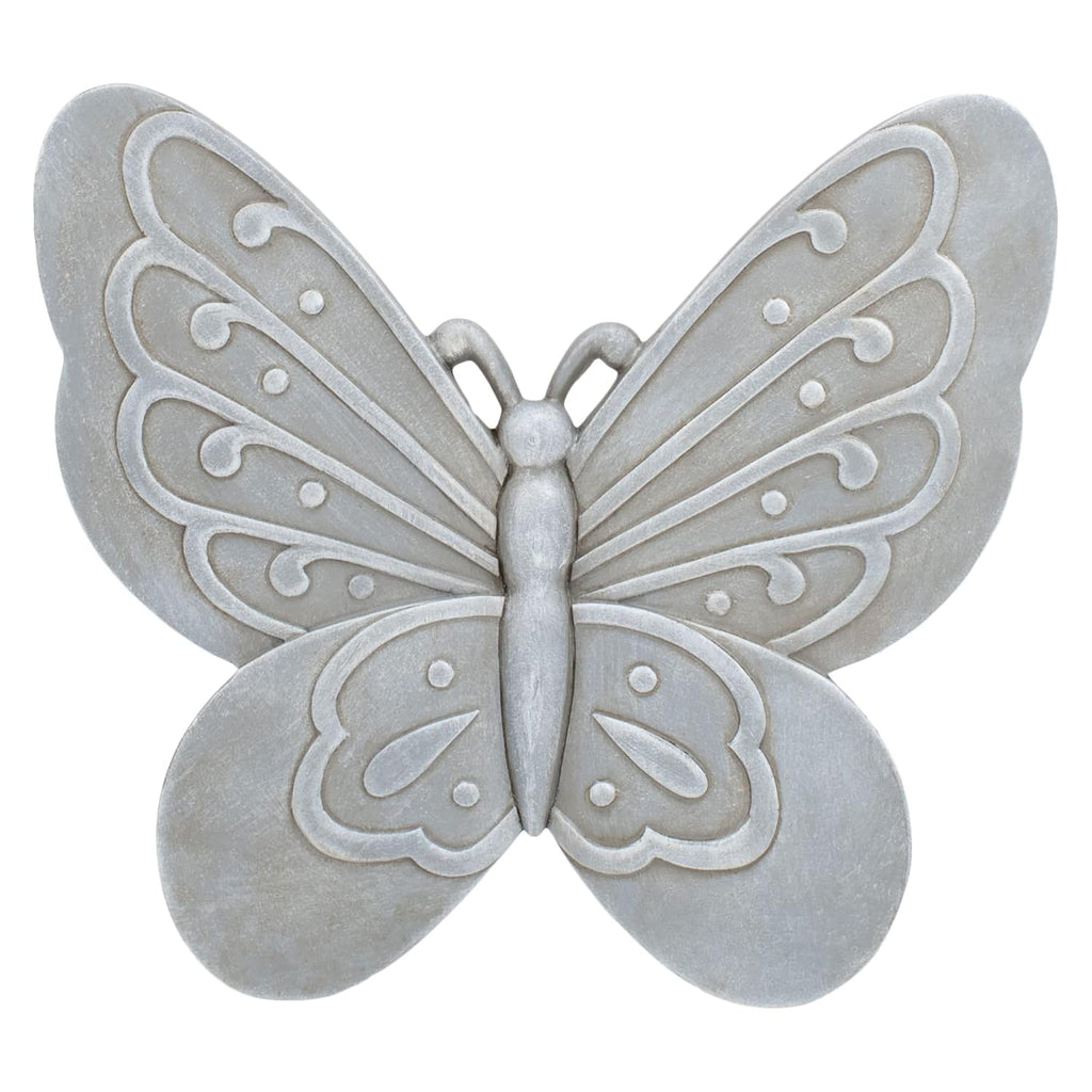 NAT & Jules Animal Character Shaped Dimensional Indoor Outdoor 11 inch Cast Resin Decorative Garden Stepping Stone, Patio, Walkway Sculpture Yard Art, Stone Grey Butterfly