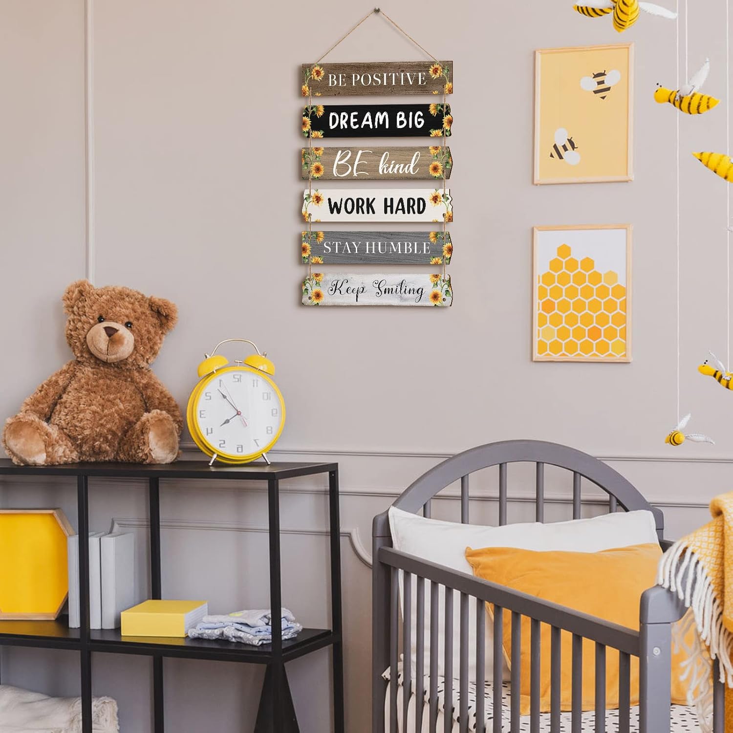 6 Pieces Rustic Wall Hanging Plaque Sign Inspirational Wall Art Farmhouse Wooden Door Signs Positive Plaque with Quotes Motivational Quote Decor for Office Bedroom Living Room(Sunflower Style)