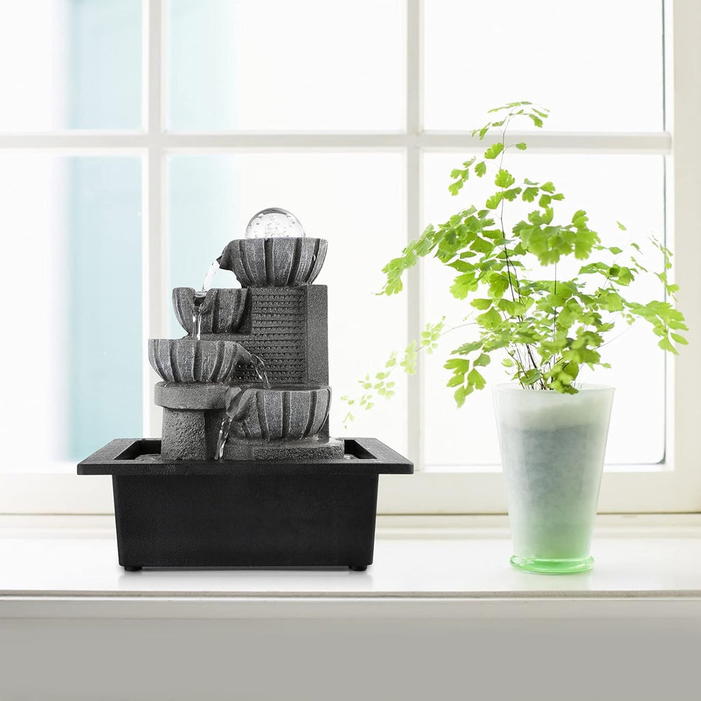 Dyna-Living Water Fountains Indoor Tabletop Water Fountain with LED Rolling Ball Feng Shui Waterfall Fountain for Modern Home Decor Office Living Room Decoration