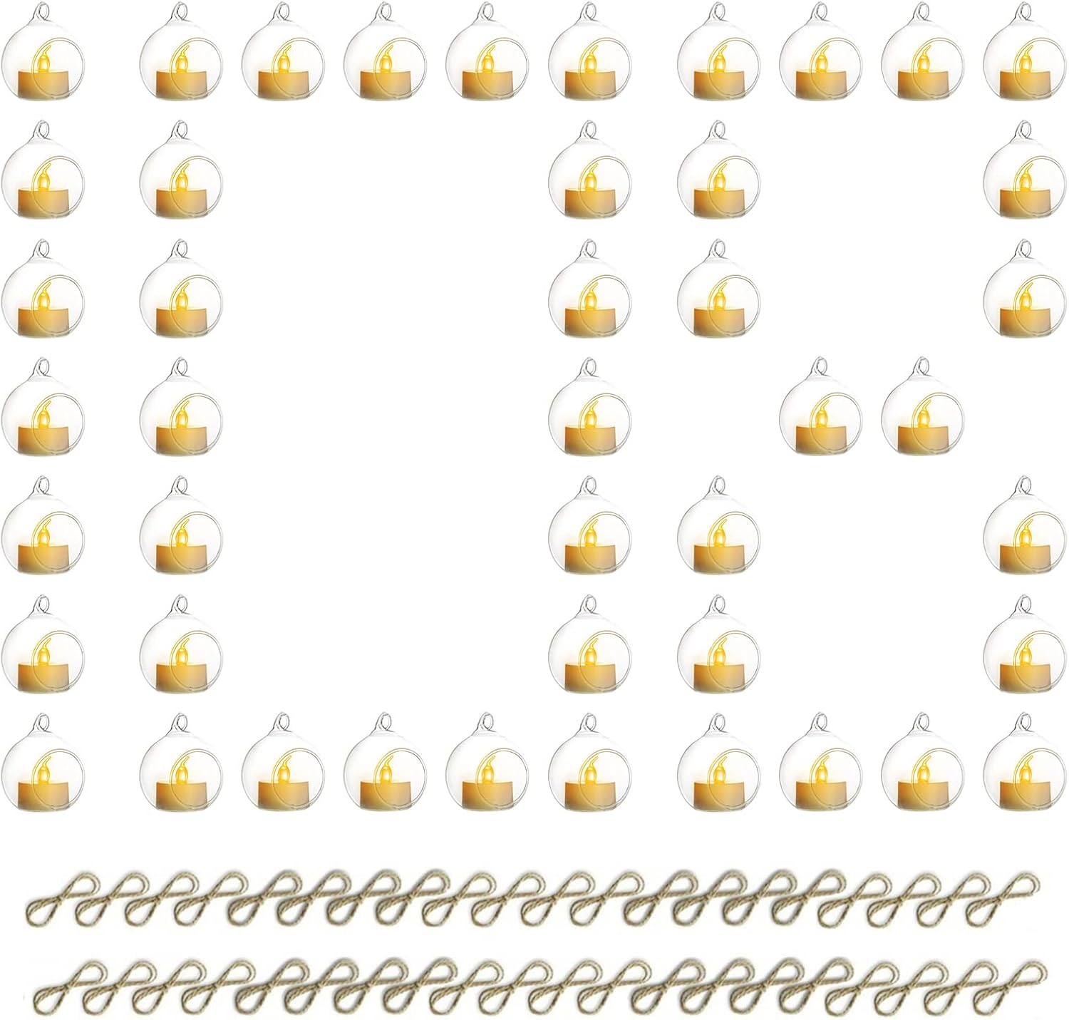 108 Pcs Mini Hanging Tealight Holder with LED Candles, 2.36in Hanging Glass Globes Candle Holder, Hanging Glass Terrarium Glass containers for Wedding Party Tree Decoration (Contains LED Candles)