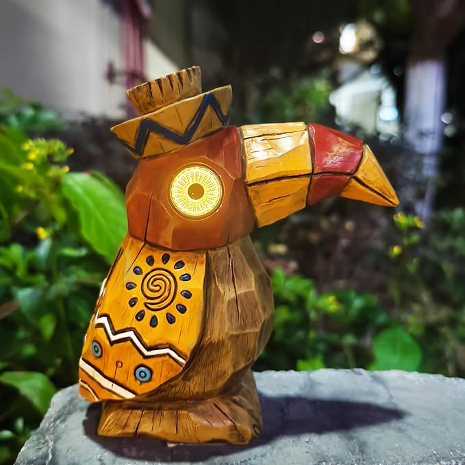 Solar Tiki Statue-WoodWoodpecker Bird-Garden Hawaiian - Solar Outdoor Light Garden Sculptures & Statues Totem Pole Bar Outdoor Patio Pool Yard Summer Decorations