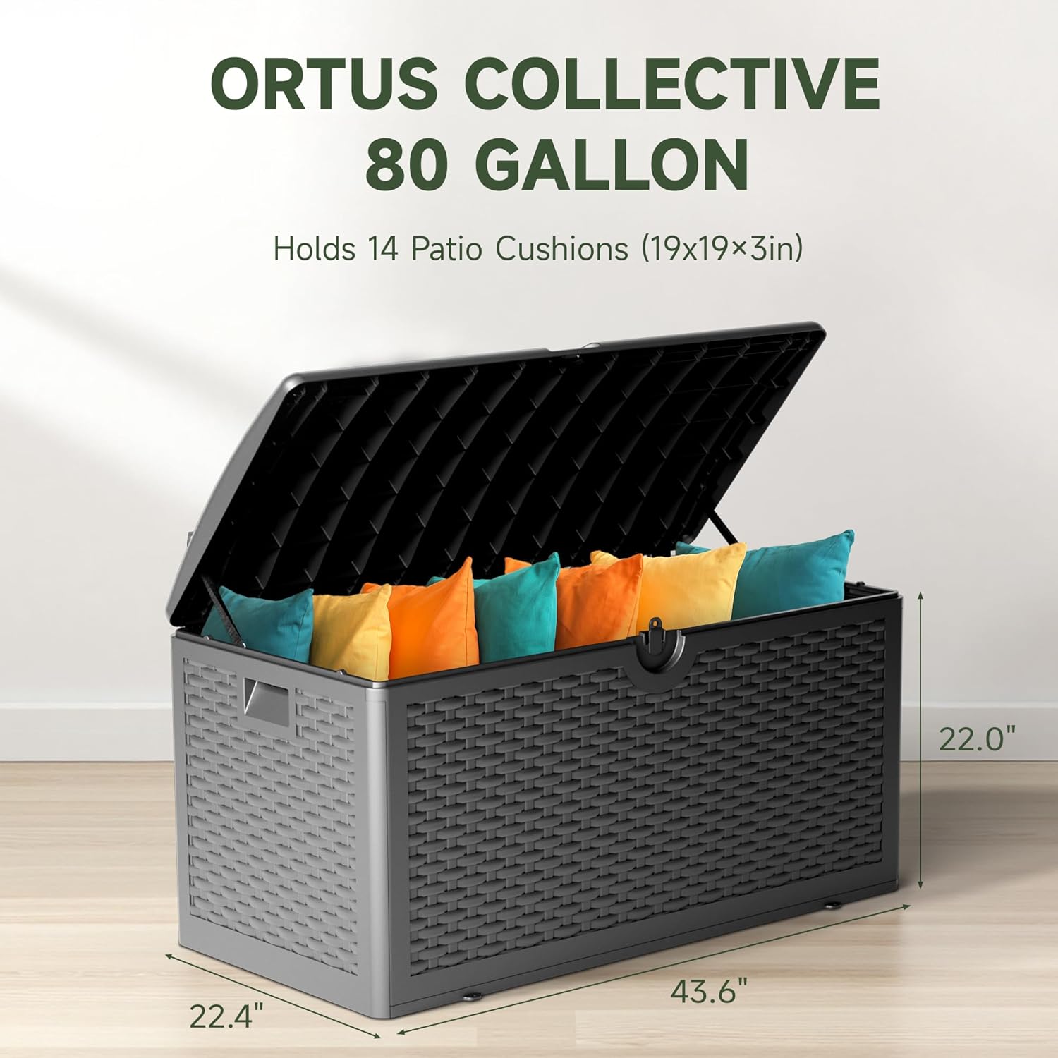 80 Gallon Resin Deck Box, Waterproof & Outdoor Indoor Lockable Storage Box for Patio Furniture Cushions Garden Tools (Black)