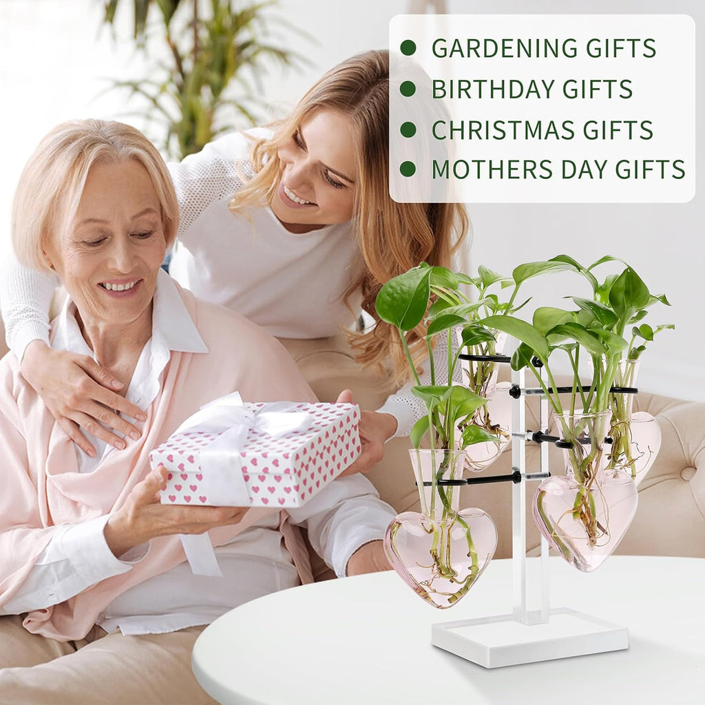 Clear Plants Propagation Stations Terrarium Kit Birthday Gift for Women for Indoor Home Office Decor Acrylic Plant Accessories - 4 Love Hear Vase