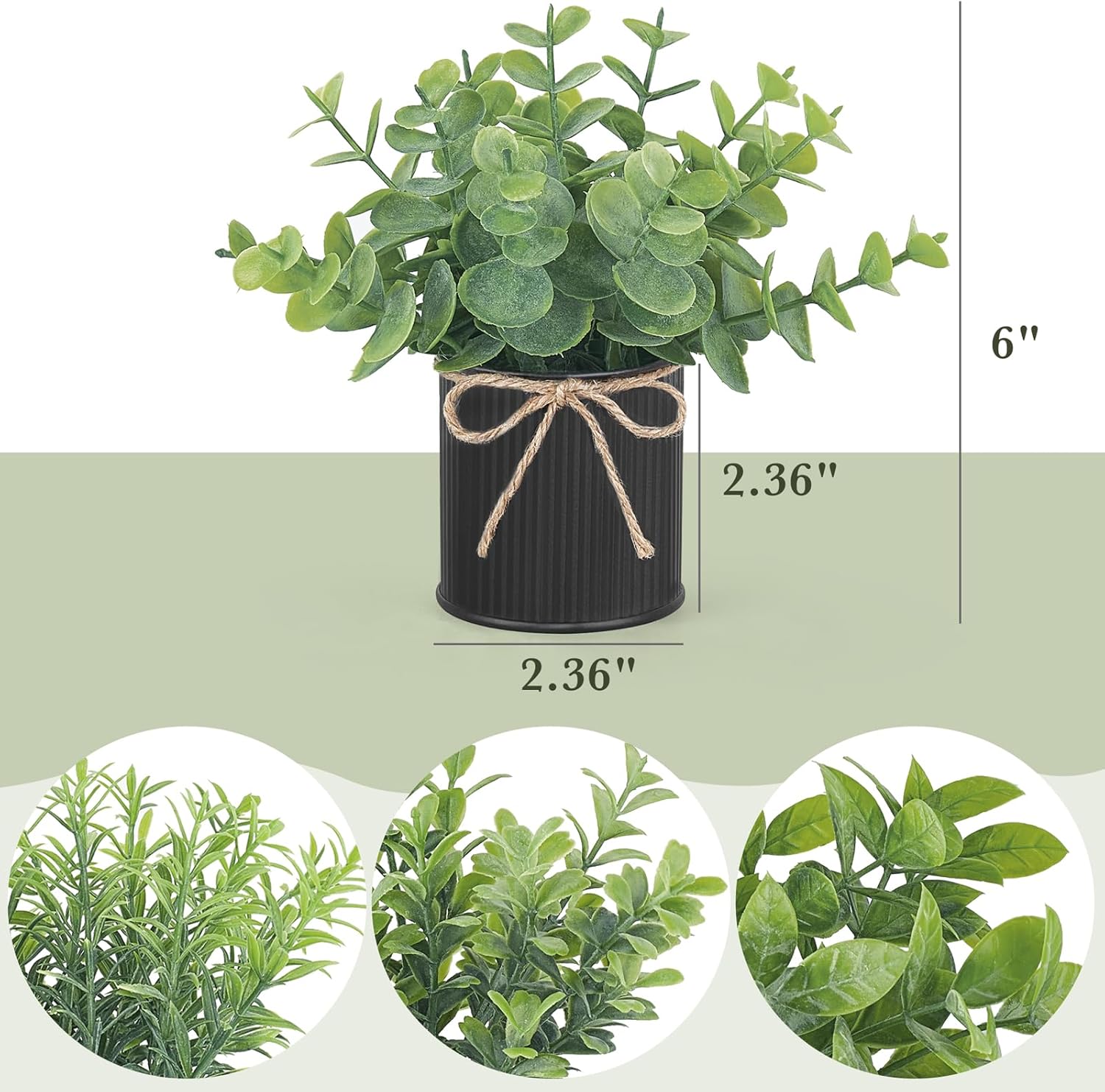Mkono 4 Packs Small Fake Plants in Farmhouse Galvanized Pots Mini Potted Artificial Eucalyptus Plants for Halloween Decorations Shelf Office Bathroom Rustic Home Decor (Black)