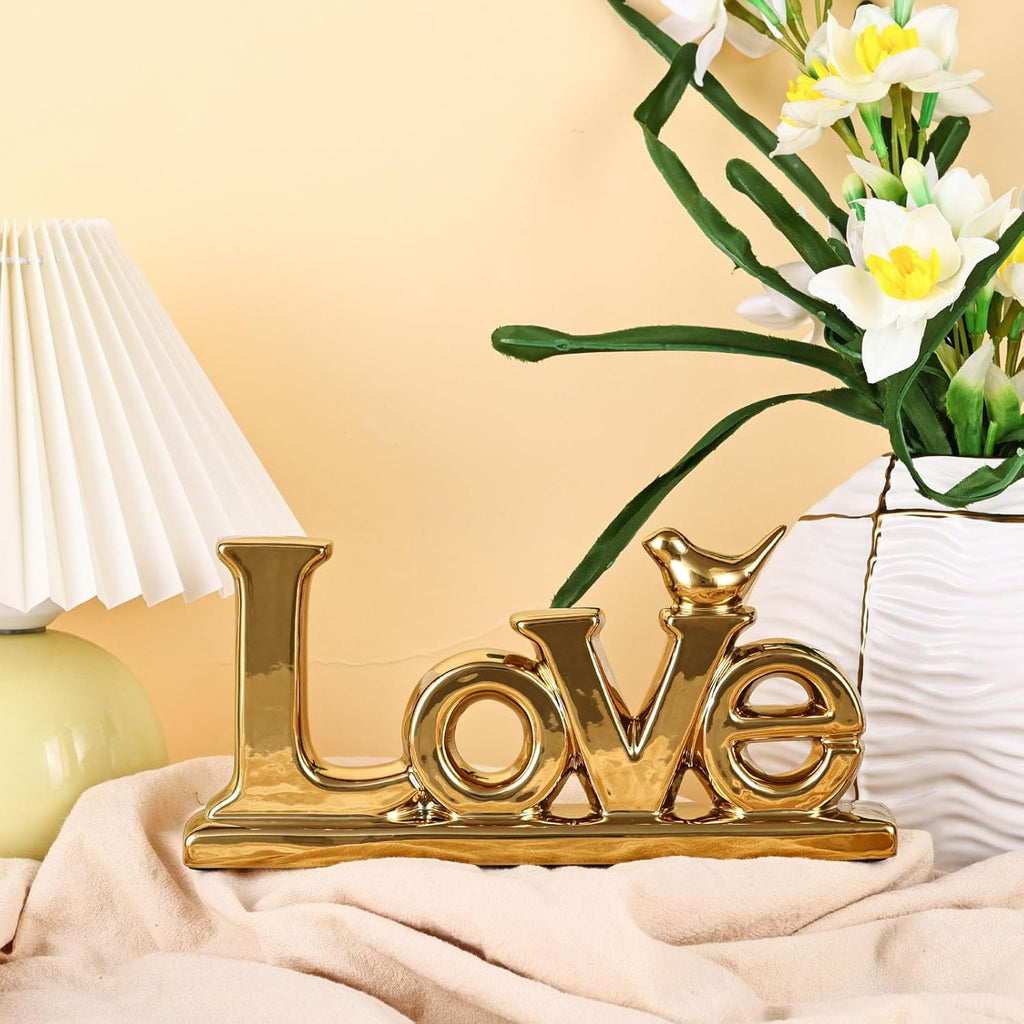 Love Sign Decoration - Gold Bird Sculpture Personalized Love Decor for Home, Living Room, Bedroom, Desktop & Cabinets