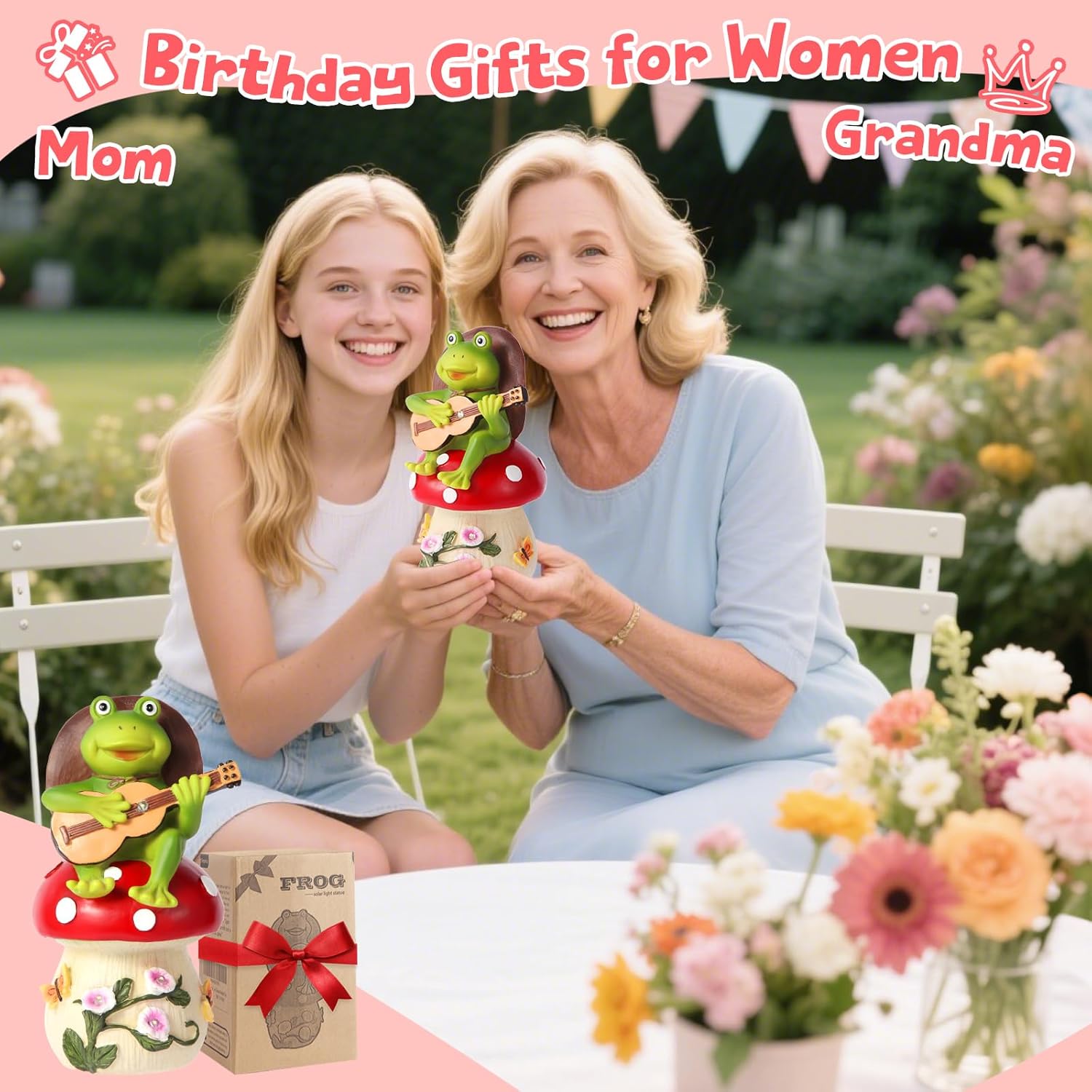 Birthday Gifts for Women Frog and Mushroom Garden Statue,Home Halloween Decorations Outdoor Funny Solar Lights Garden Decor Art Housewarming, Patio,Yard,Lawn Ornament