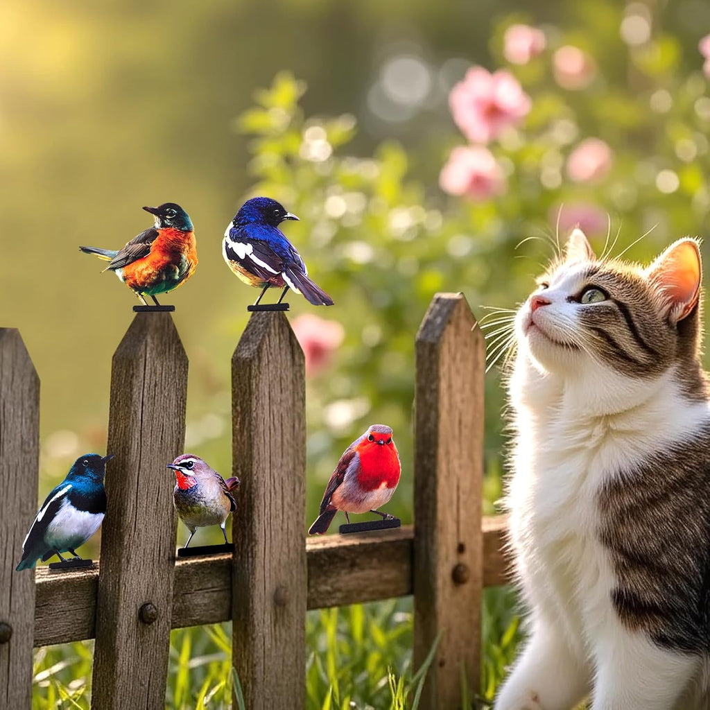 HUYIENO 5PCS Vivid Metal Birds Fence Decor Color Painted Outdoor Garden Natural Bird 2D Sculptures for Outdoor Fences, Patio, Garden and Bird Lovers