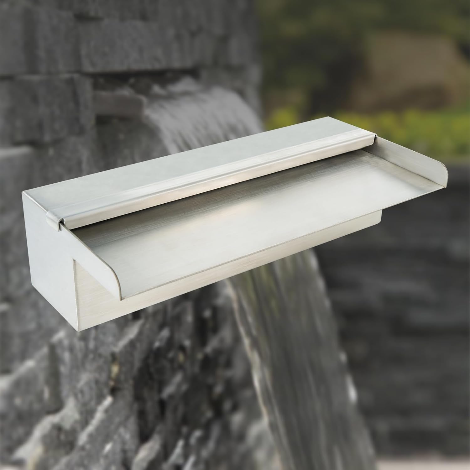 12 Inch Pool Fountain 304 Stainless Steel Waterfall Spillway with Pipe Connector Kits, Wider Water Flow Sheer Descent Platform Water Feature Fountain for Swimming Pool, Outdoor Garden Decor