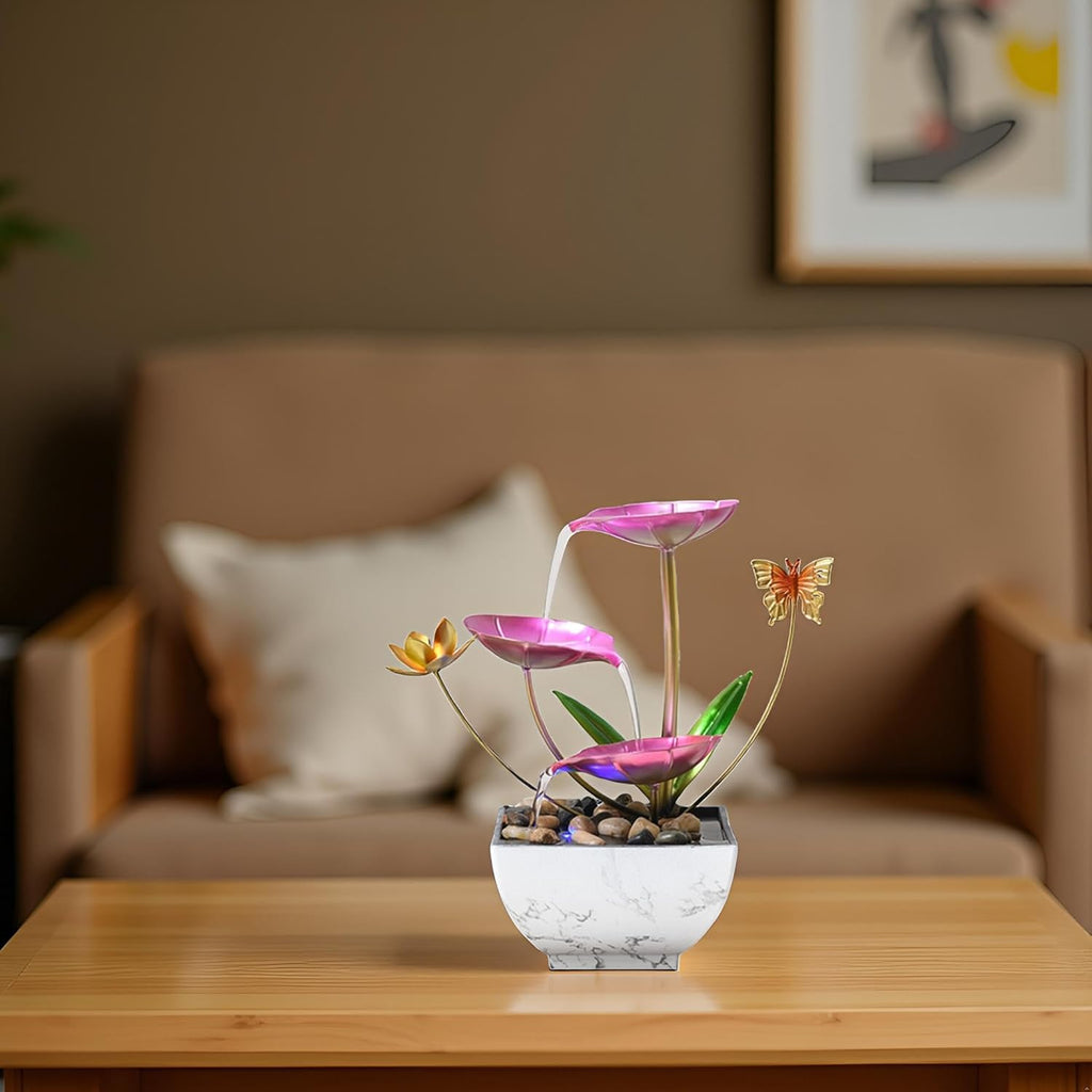 Pink Tabletop Water Fountain, USB Desktop Sleep Waterfall, Women Office Decor, Zen Garden for Desk