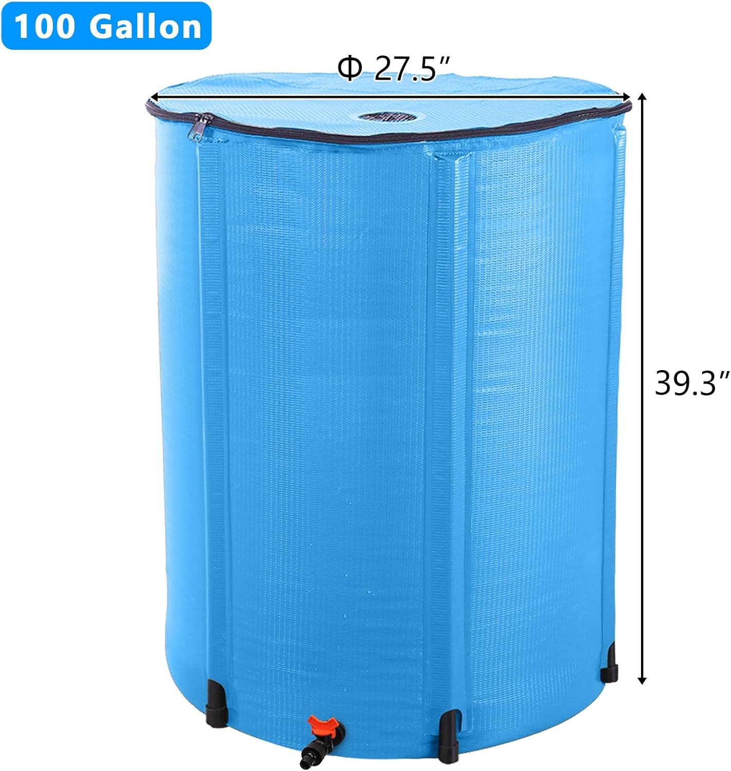 100 Gallon Collapsible Rain Barrel, Water Storage Tank, Portable Rainwater Collection System, Rain Catcher Barrel with Spigots and Overflow Kit, Rain Water Barrel Collector for Garden, Blue