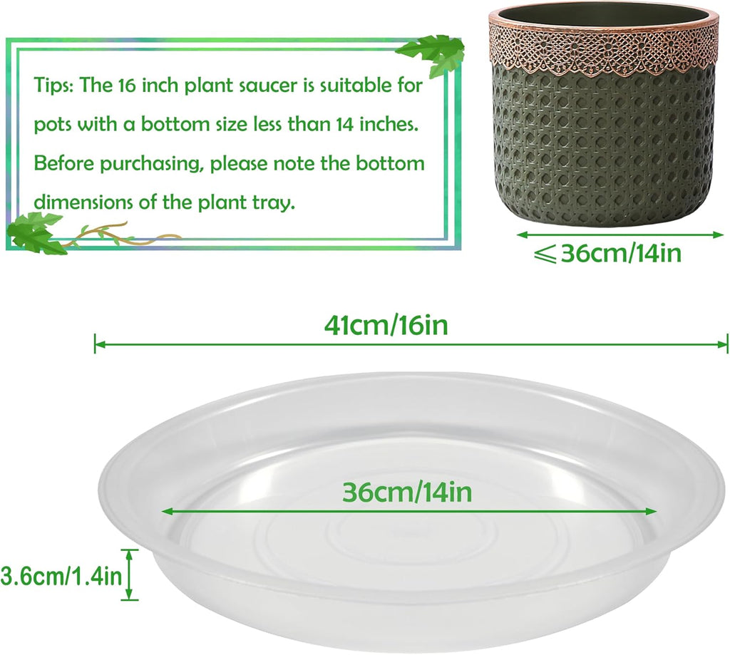 8 Pack 16 Inch Round Plant Saucers for Less 14Inch Pot Indoors Outdoors Plant Trays for Pots Planter Saucer Plastic Plant Drip Tray Flower Planter Water Tray for Potted Plants(Clear, 16"(8pcs))