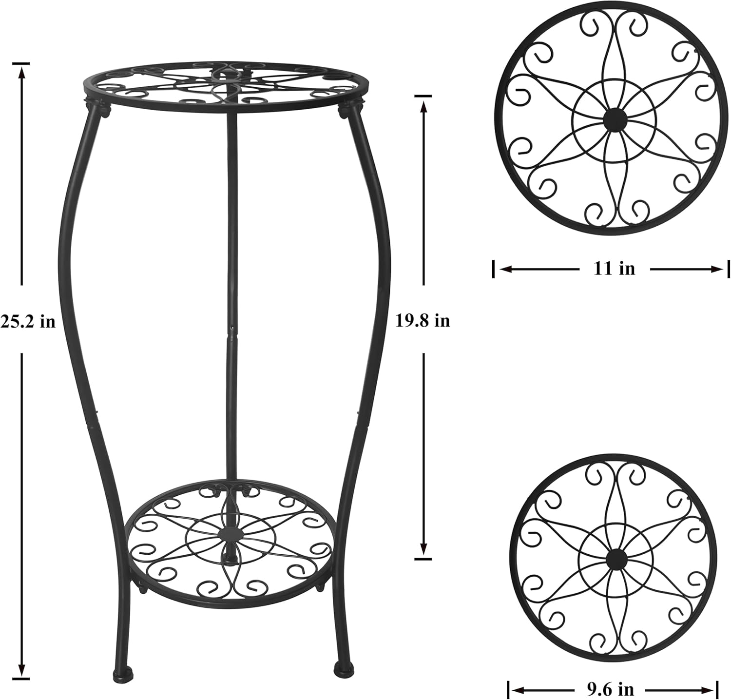 Metal Plant Stand 2 Tier Indoor Outdoor, Tall Flower Pot Shelf Rustproof Stable Corner Stand, 25.2 inch Multiple Plant Display Rack for Living Room Patio Balcony Garden
