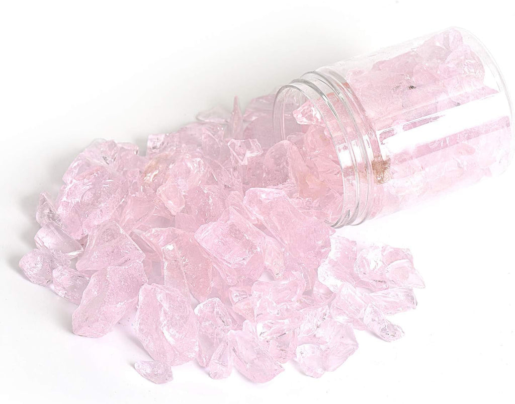 High Luster Reflective Fire Glass Gravel,Fire Gems,Fire Drops,Fire Glass Pebbles Stones Beads Chips for Fire Pit Fish Tank Aquarium Garden,1-2cm,540g/1.19lb (Pink)