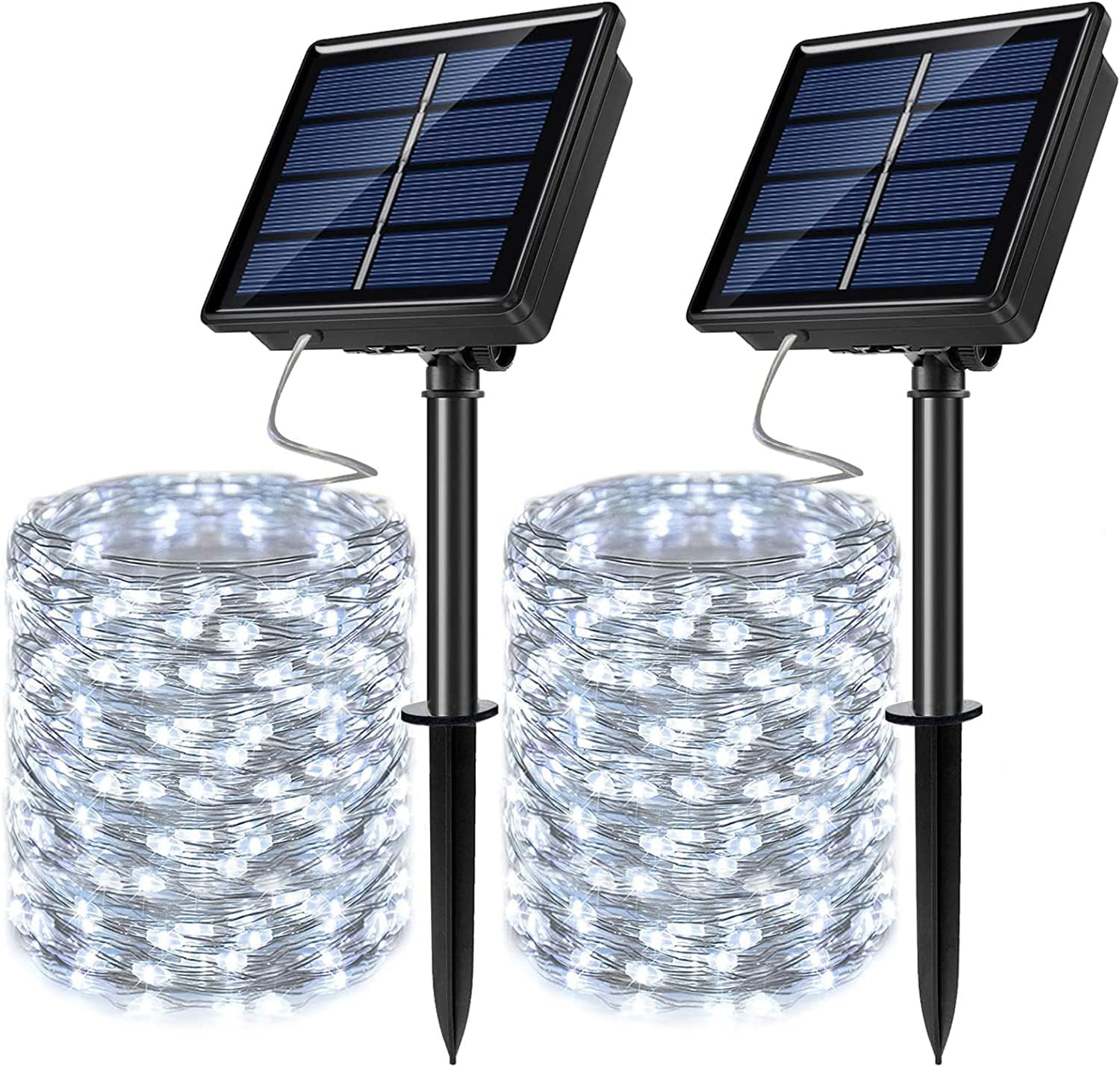 2 Pack Solar Powered Fairy String Lights Outdoor Waterproof 8 Modes Twinkle Christmas Decorations Lights, Each 33ft-100LED, 40ft-120LED, 66ft-200LED, 80ft-240LED, (White, 66)