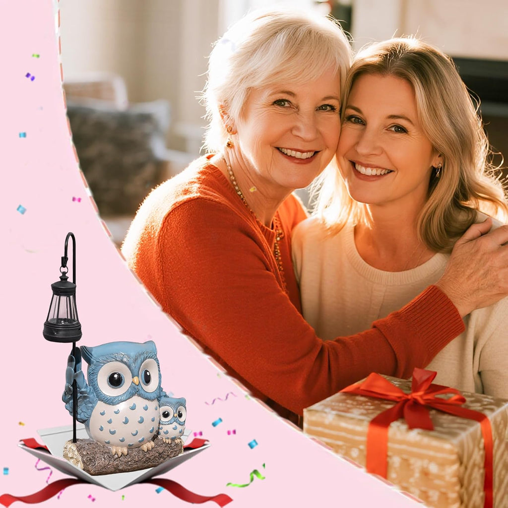 Garden Statues Owl with Solar LED Lantern, Resin Solar Garden Decor for Outside, Yard Decorations Outdoor for Patio, Porch, Balcony, Lawn Ornaments, House Warming Birthday Gifts for Mom Women Grandma