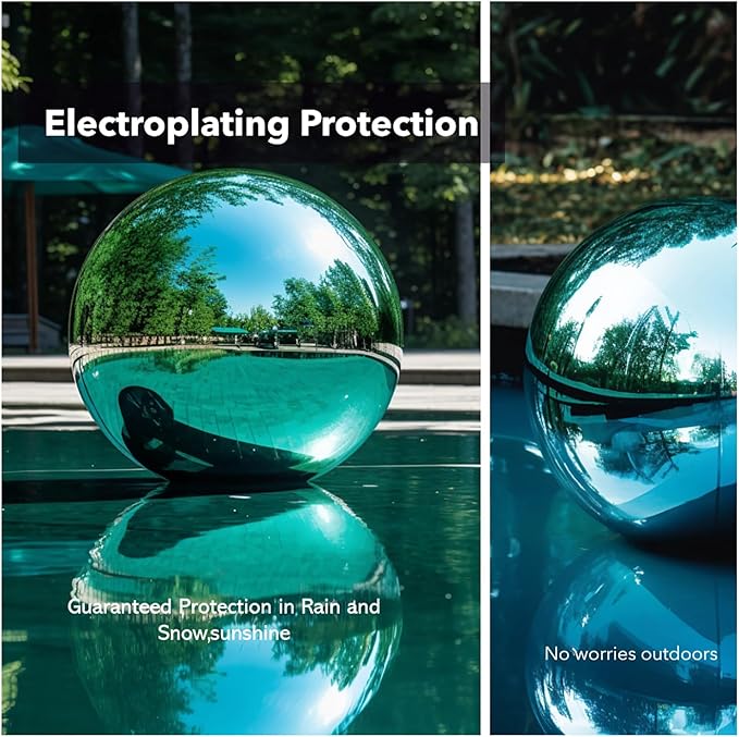 10 Inch Stainless Steel Gazing Globe,v2croft Hollow Ball Mirrored Surface Polished Shiny Sphere,Garden Stainless Steel Gazing Ball for Outdoor Lawn Pond Yard Ornament(Light Blue)