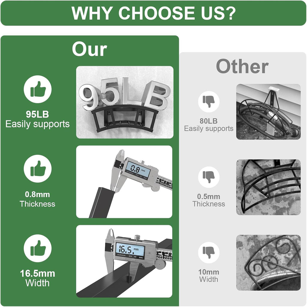 Garden Hose Holder Wall Mounted, Outdoor Heavy Duty Metal Water Hose Holder Hanger Holds 125-ft Water Pipe, Sturdy Detachable Hose Storage Organizer Reel Rack for Outside Garden Lawn Yard Farm