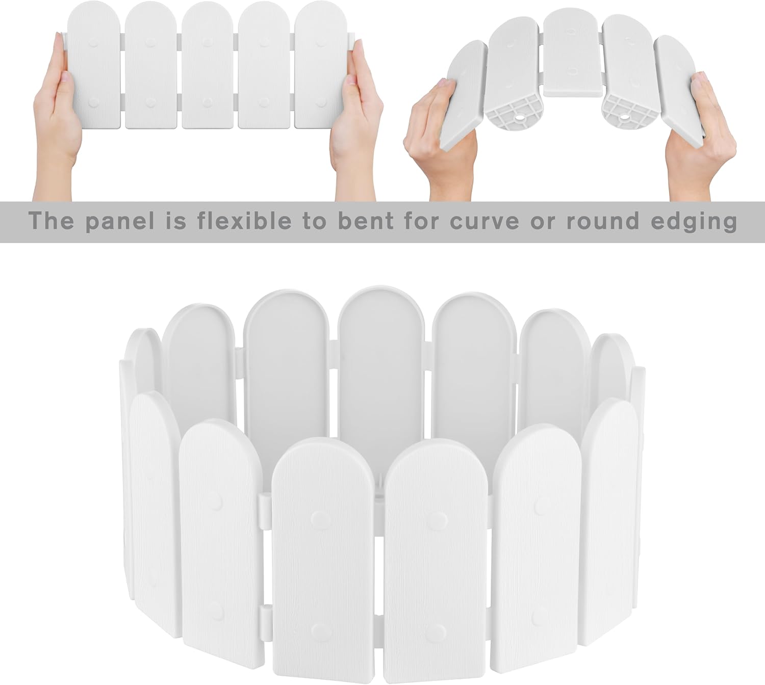 Evelyne Garden Border Edging: Wooden Fence Design - 8pcs White Yard Landscaping Fence Liner Lawn Edge Barrier - 10ft Kit of Decorative Lawn Landscape Panels Elements -Landscaping Edging-GMT-10374-D08