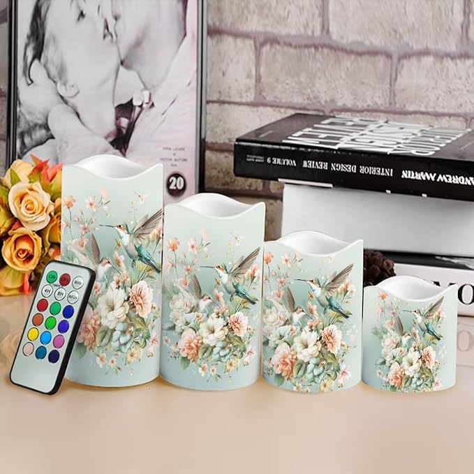 Ystardream Battery Operated LED Candles Set of 4 with Remote Control Timer Dancing Flame Pillar Candles Home Table Coastal Decorations