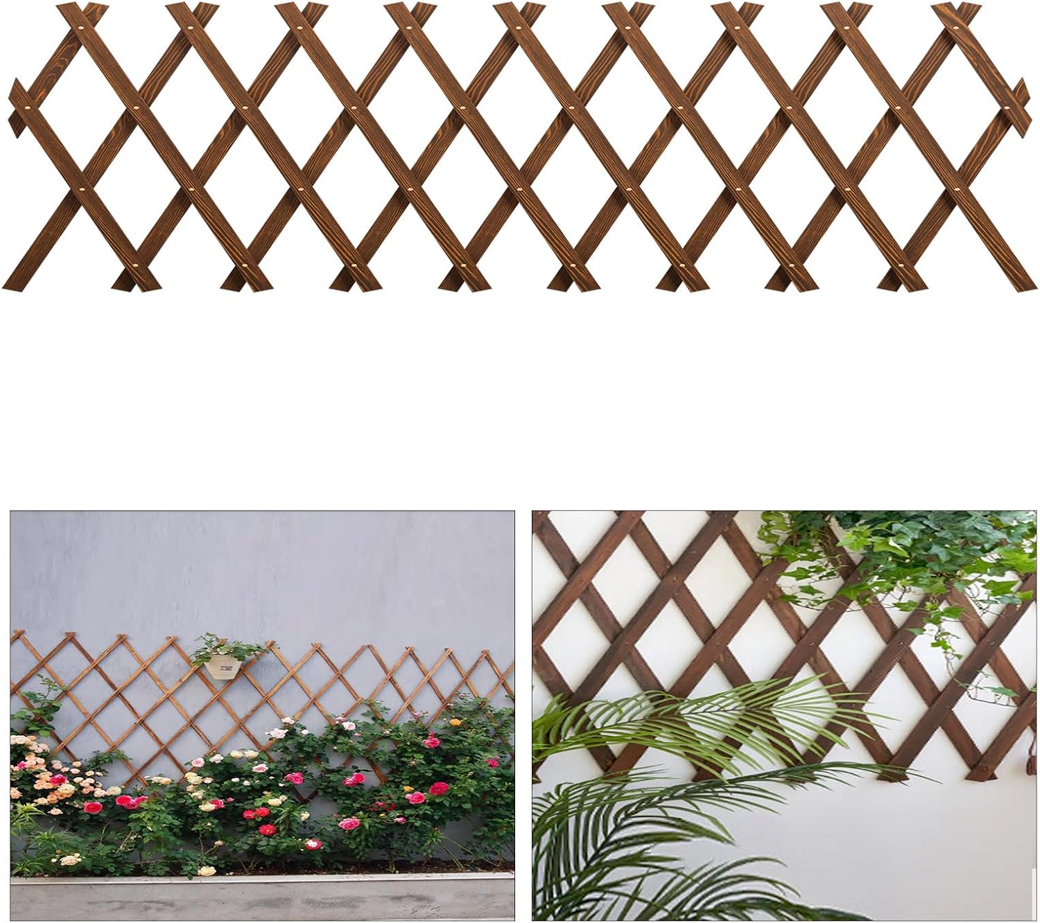 Expandable Garden Trellis, 13.4" x 60" Trellis for Climbing Plants Outdoor, Wooden Lattice Fence Wall Panel Lattice Panels for Outside, for Climbing Plants Vine Ivy Rose Cucumbers Clematis