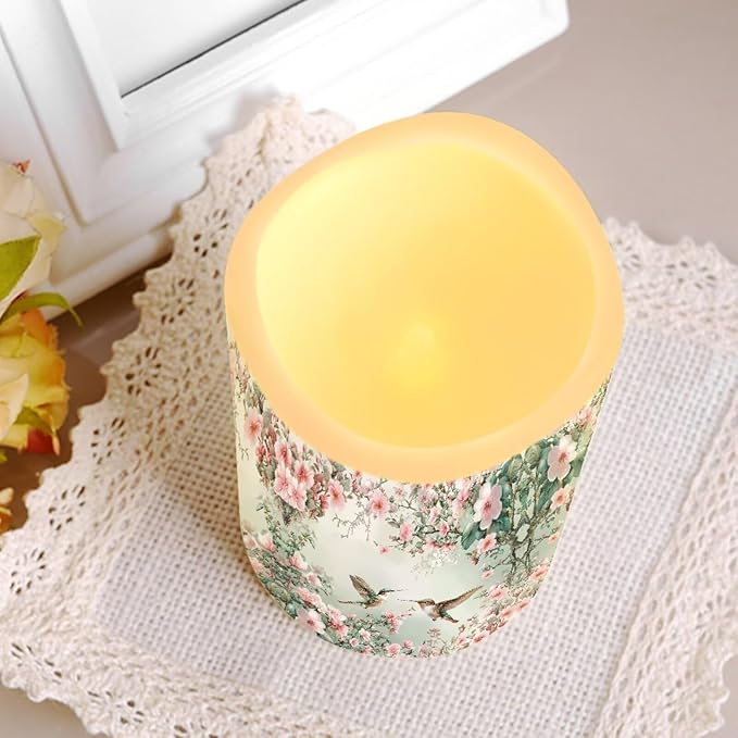 Ystardream Floral Hummingbird Flameless LED Candles Electric Candle Set with Remote Timer Color Changing Control Long Lasting for Table Centerpiece Home Indoor Decoration Pack of 4 Set