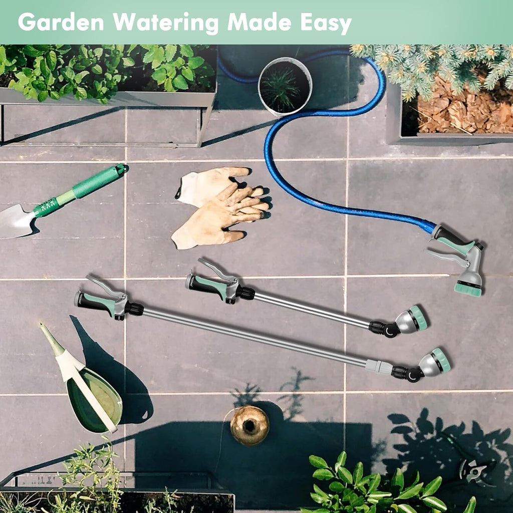 RESTMO 36”-60” Metal Watering Wand, Long Telescopic Tube | 180° Adjustable Ratcheting Head | 7 Spray Patterns | Flow Control, Garden Hose Sprayer to Water Hanging Baskets, Shrubs, Cyan
