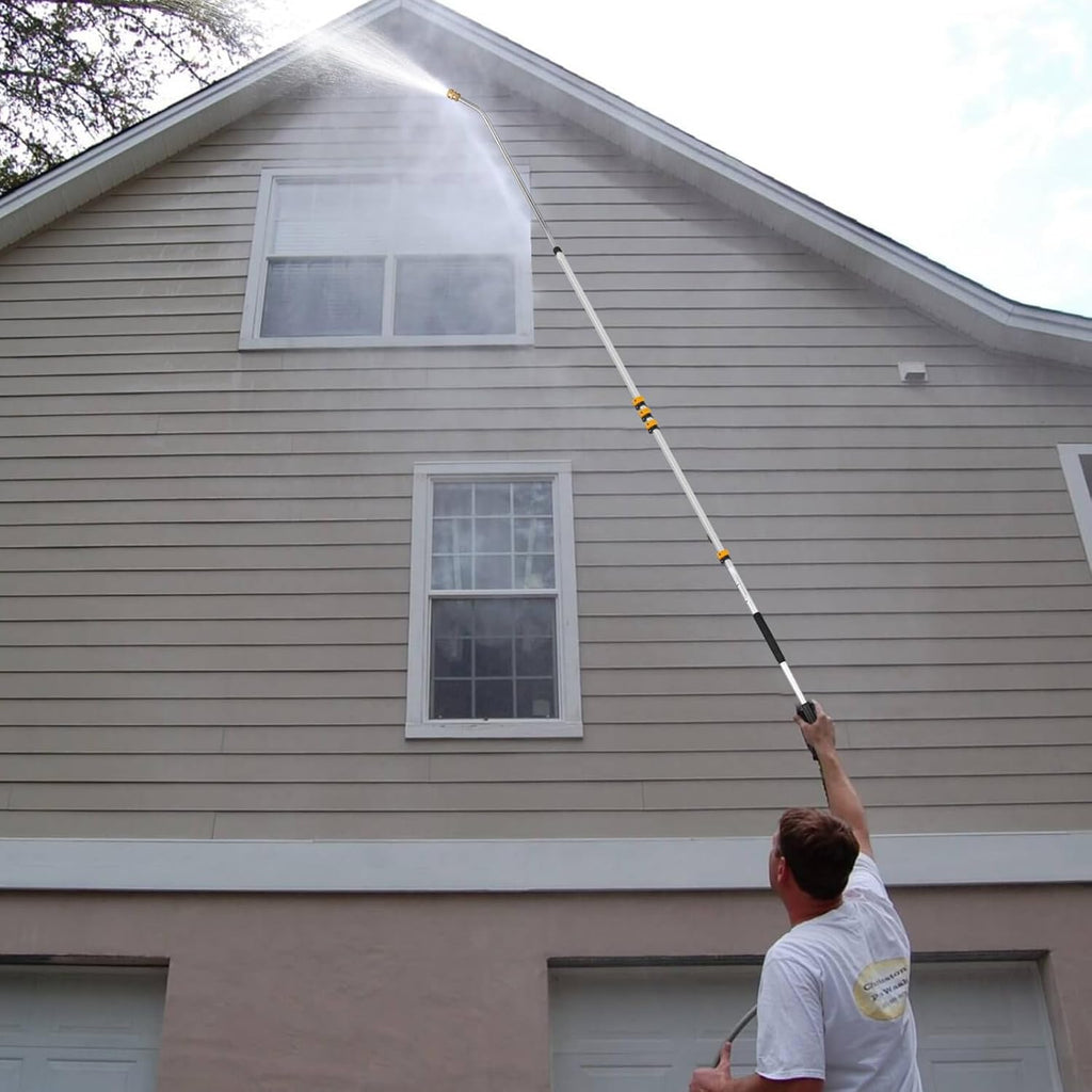 Tecoloy 24 FT Telescoping Pressure Washer Wand with Power Washer Extension Wand, Support Belt, Gutter Cleaner Attachment, 5 Spray Nozzle Tips and 2 Hose Inlet Adapters