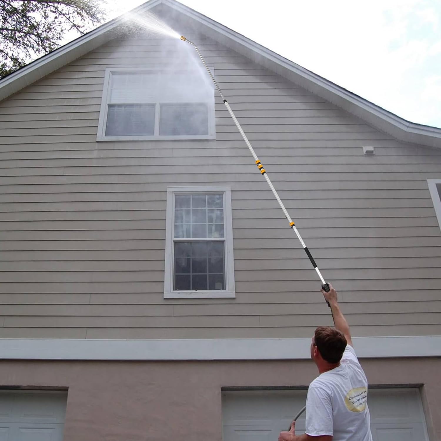Tecoloy 24 FT Telescoping Pressure Washer Wand with Power Washer Extension Wand, Support Belt, Gutter Cleaner Attachment, 5 Spray Nozzle Tips and 2 Hose Inlet Adapters