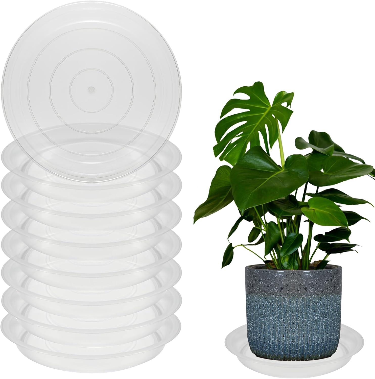 8 Pack 14 Inch Round Plant Saucers for Less 11.8 Inch Pot Indoors Outdoors Plant Trays for Pots Planter Saucer Plastic Plant Drip Tray Planter Water Tray for Potted Plants(Clear, 14"(8pcs))
