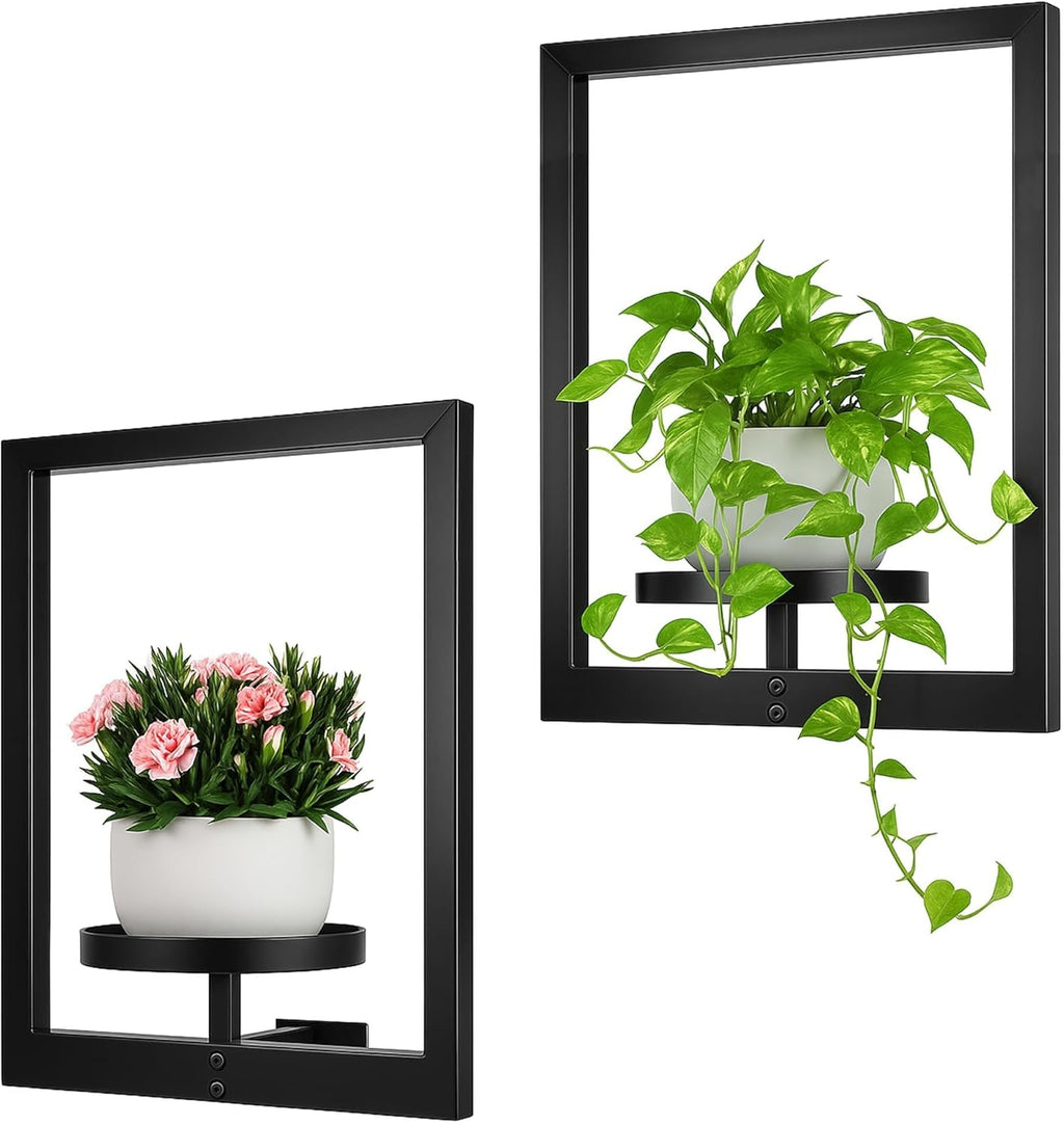 Heavy-Duty Wall Planters for Indoor Plants, Modern Metal Hanging Plant Holders, Picture Frame Wall Plant Shelves for Living Room, Balcony, Patio, Window Garden Décor, 2-Pack