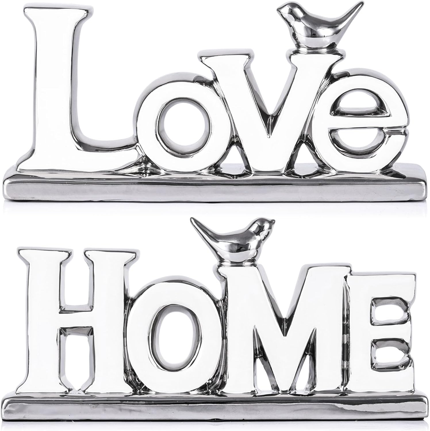 Love Sign Decoration,White and Silver Love Signs for Home Decor Statue,Bird Sculpture Personalized Love Decor,Chrome Style Figurine Decorative Ornaments for Living Room,Bedroom (2 Pcs, White+Silver)