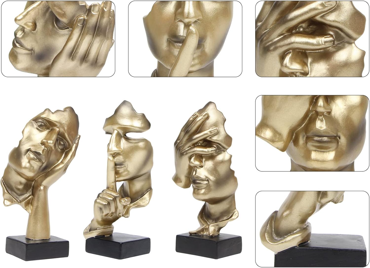 3 Pcs Thinker Statue, Silence is Gold Abstract Art Figurine, No Hear No See No Speak Modern Home Resin Sculptures Decorative Objects Decor for Home Office Bookshelf Desktop(Gold), A-41