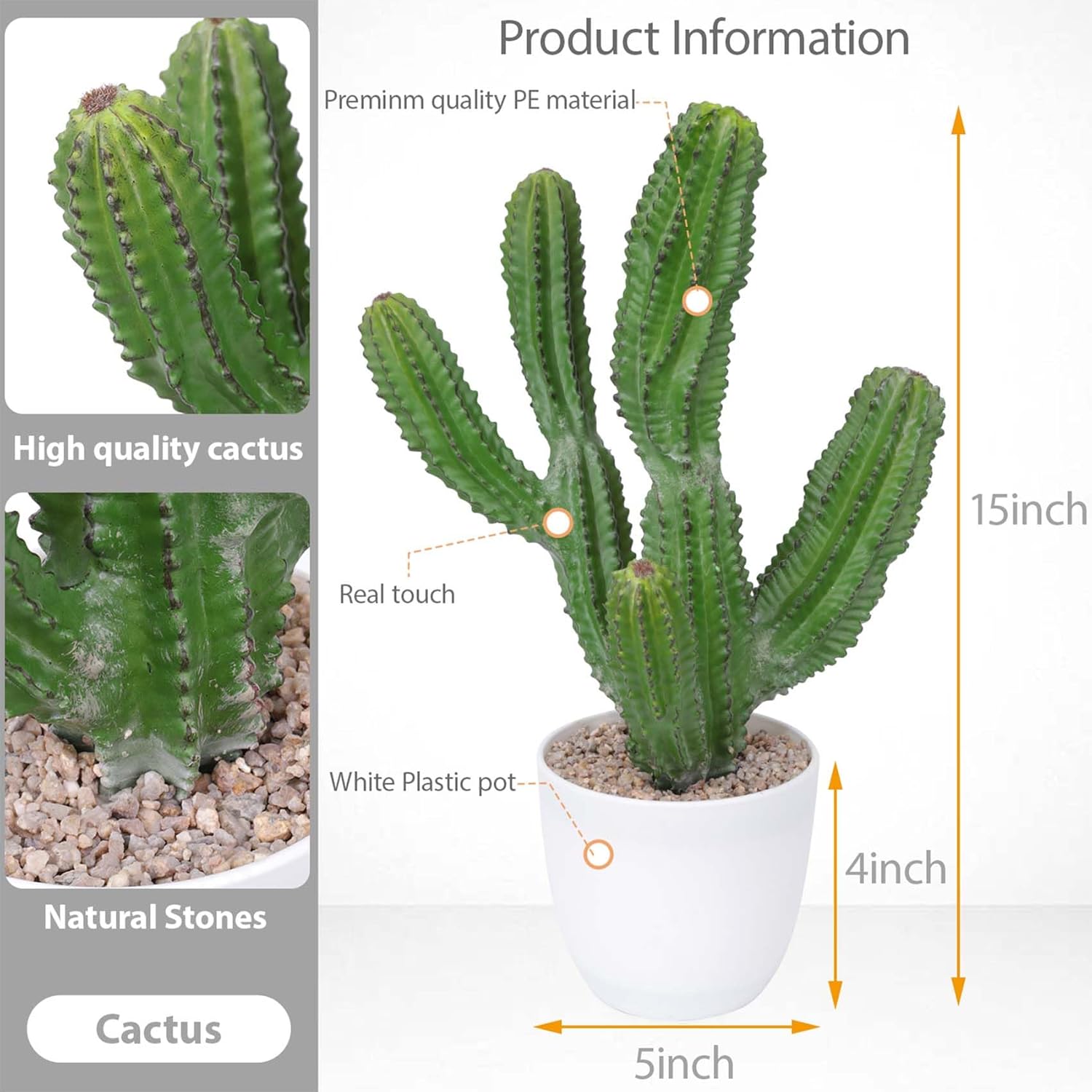 Artificial Cactus 15inch Faux Cactus Fake Succulent Plants for Indoor Outdoor Home Office Garden Decor