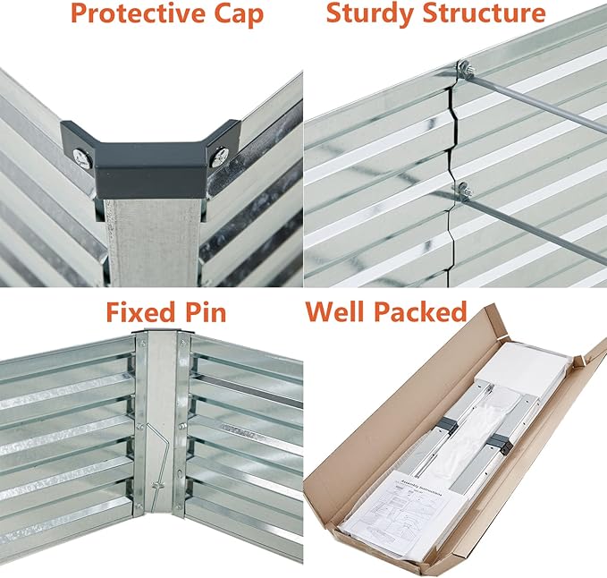 10x2x1ft(2 Pack) Galvanized Raised Garden Bed,Outdoor Planter Box Metal Patio Kit Planting Bed for Vegetables Flowers and Succulents,Silver