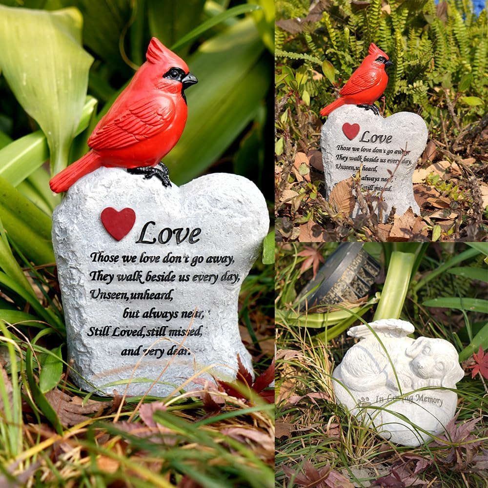Cardinal Decor Garden Decor,Red Cardinal Memorial Stones for Loved Ones, Cardinal Bird Figurine,Garden Sculptures & Statues, Outdoor Decor for Balcony, Yard, Lawn, Pathway, Walkway