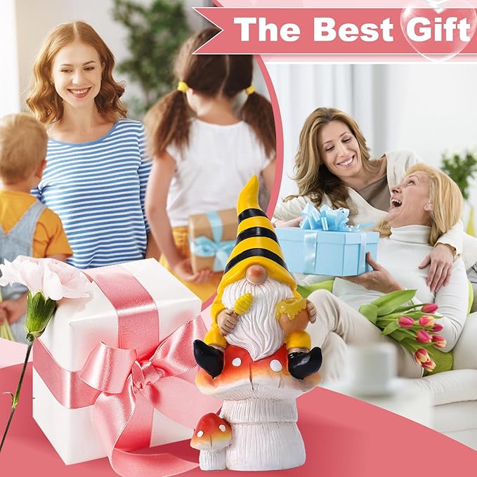 Solar Gnome on Mushroom Decor for Yard Decorations - 10 Inch Gnome Statue Decor for Outdoor,Perfect Garden Gifts for Women,Mom