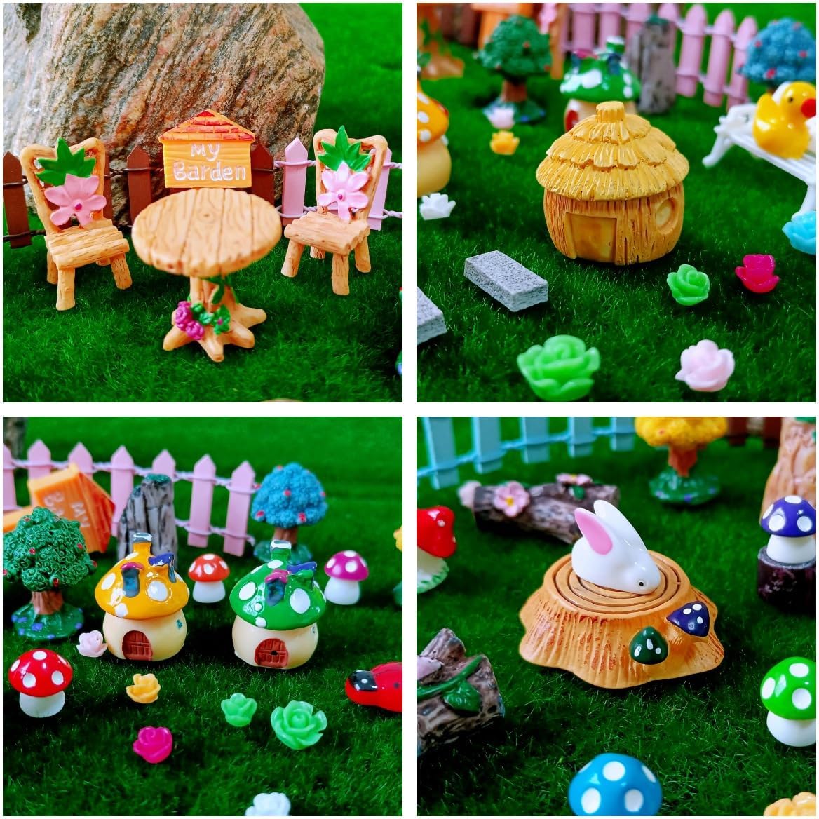 100 Pcs Miniature Fairy Garden Accessories Mini Landscape, Resin Micro Buildings Structures Tiny Animals Figurines