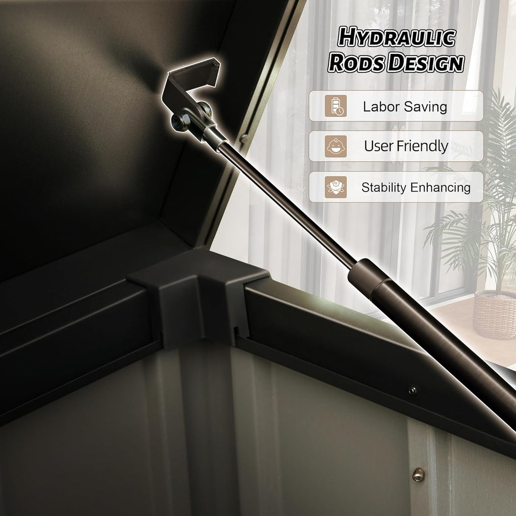 150 Gallon Large Outdoor Storage Box Metal, Waterproof Deck Box for Patio Cushion, Outside Storage Cabinet Rust/UV Resistant, Lockable Garden Tool Storage Bin for Porch Package Delivery, Brown