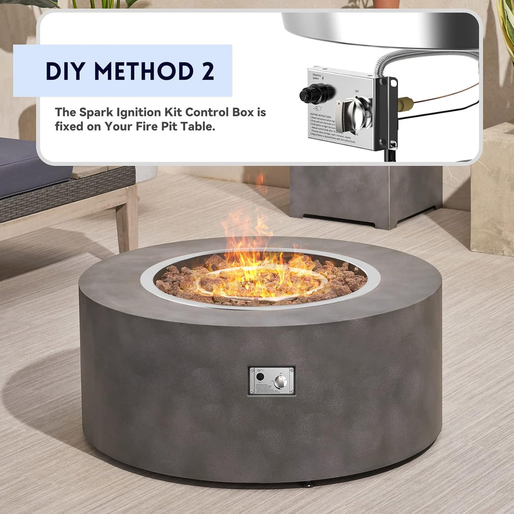 Skyflame 19" Round Stainless Steel Fire Pit Drop-in Burner Kit with CSA Certified, Flame Sensing, Electronic Spark Ignition, Propane Regulator Connector Hose Set for Propane Tank