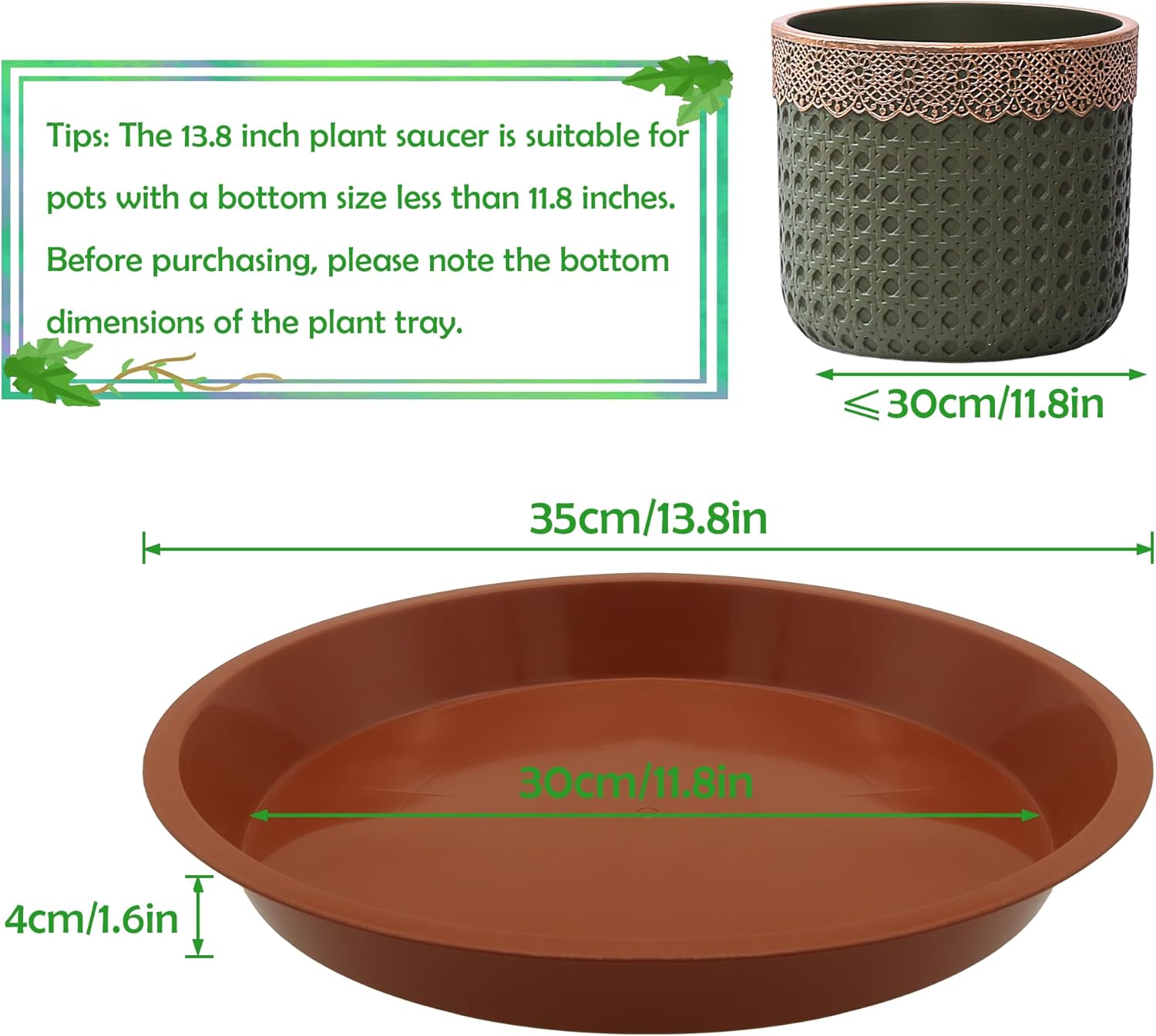 4 Pack 14 Inch Round Plant Saucers for Less 11.8 Inch Pot Indoors Outdoors Plant Trays for Pots Planter Saucer Plastic Plant Drip Tray Planter Water Tray for Potted Plants(Black, 13.8"(4pcs))